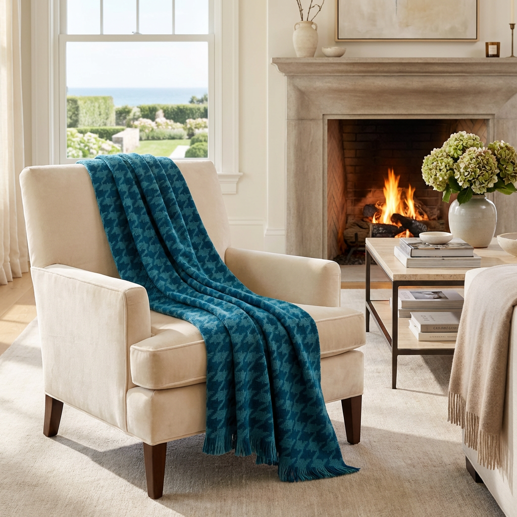 Southampton Home Naturally Weighted Houndstooth Throw ~ Teal ~