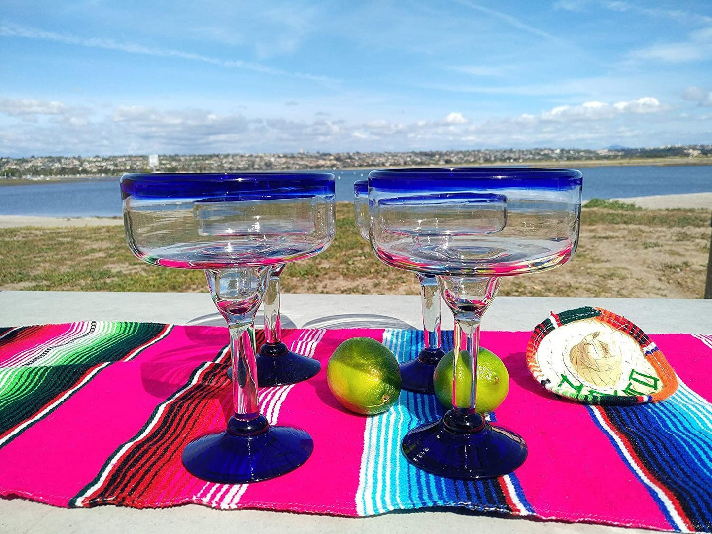Cobalt Blue Rim Margarita Glasses - Set of 4