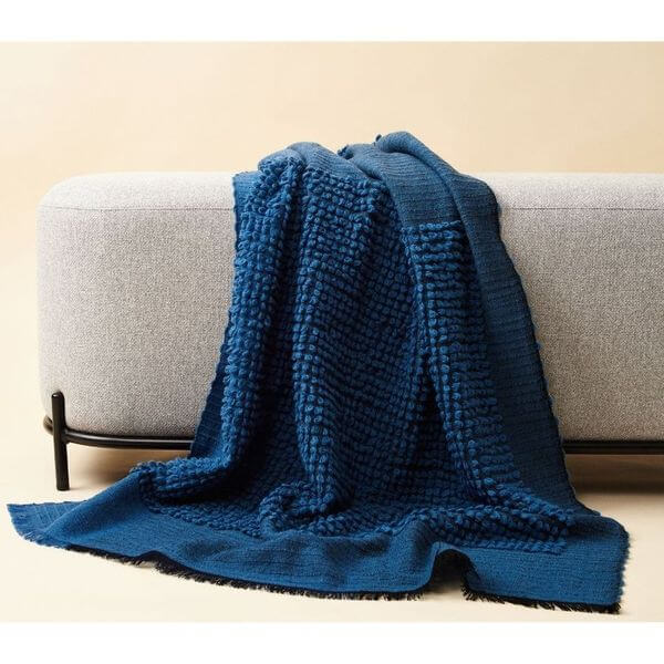 Macaroon Midnight Dark Blue Textured Merino Handloom Throw