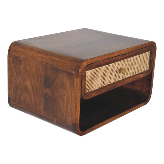 Solid Wood Chestnut Wall-Mounted Open Woven Bedside Table