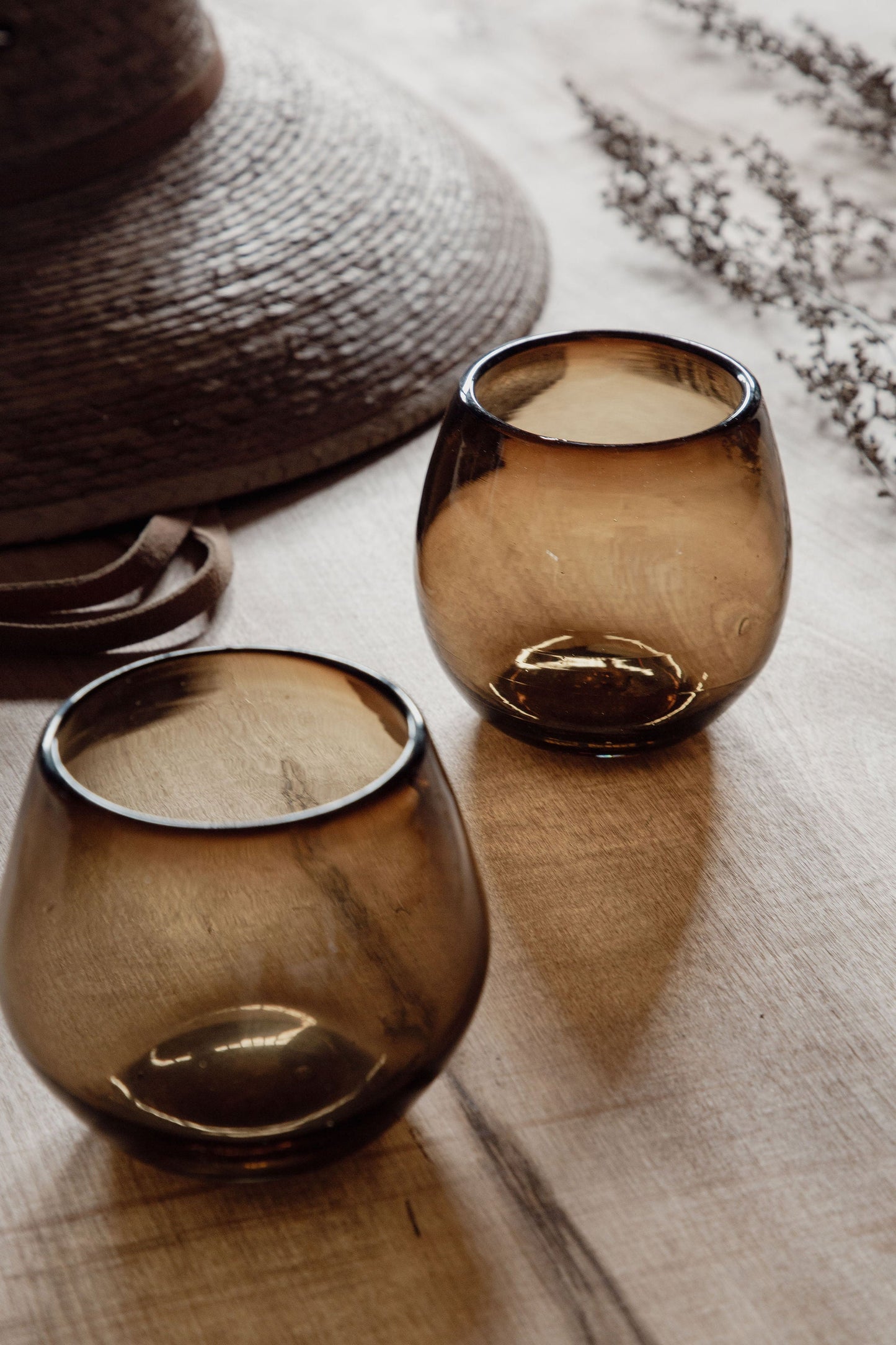 Ronde Blown Glass, Amber, Set of 2