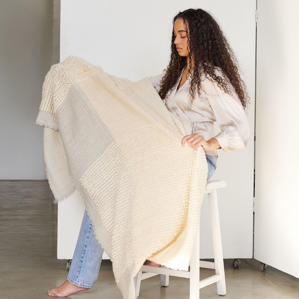 Butterscotch Handloom Hand Knotted Textured Plush Merino Throw