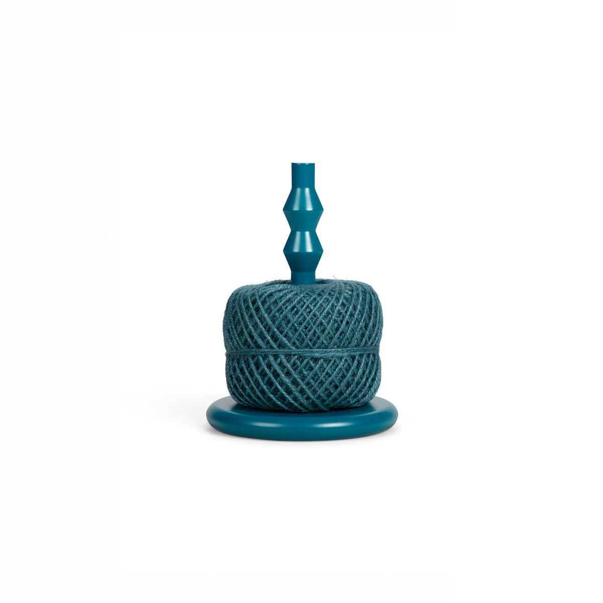 Wooden Twine Holder with Jute Ball in Petrol Blue