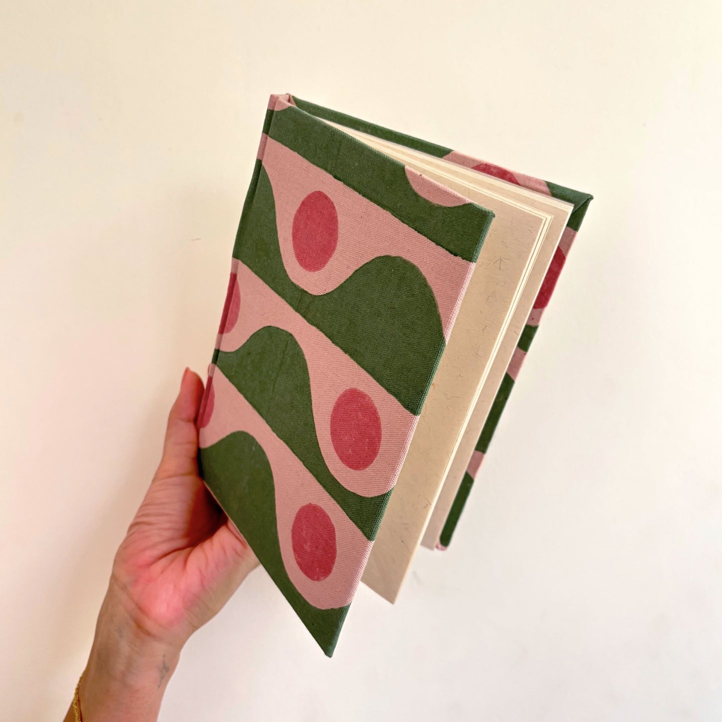 Handcrafted Sustainable A5 Diary Journal Notebook l Handmade Paper l Tide Dot Green