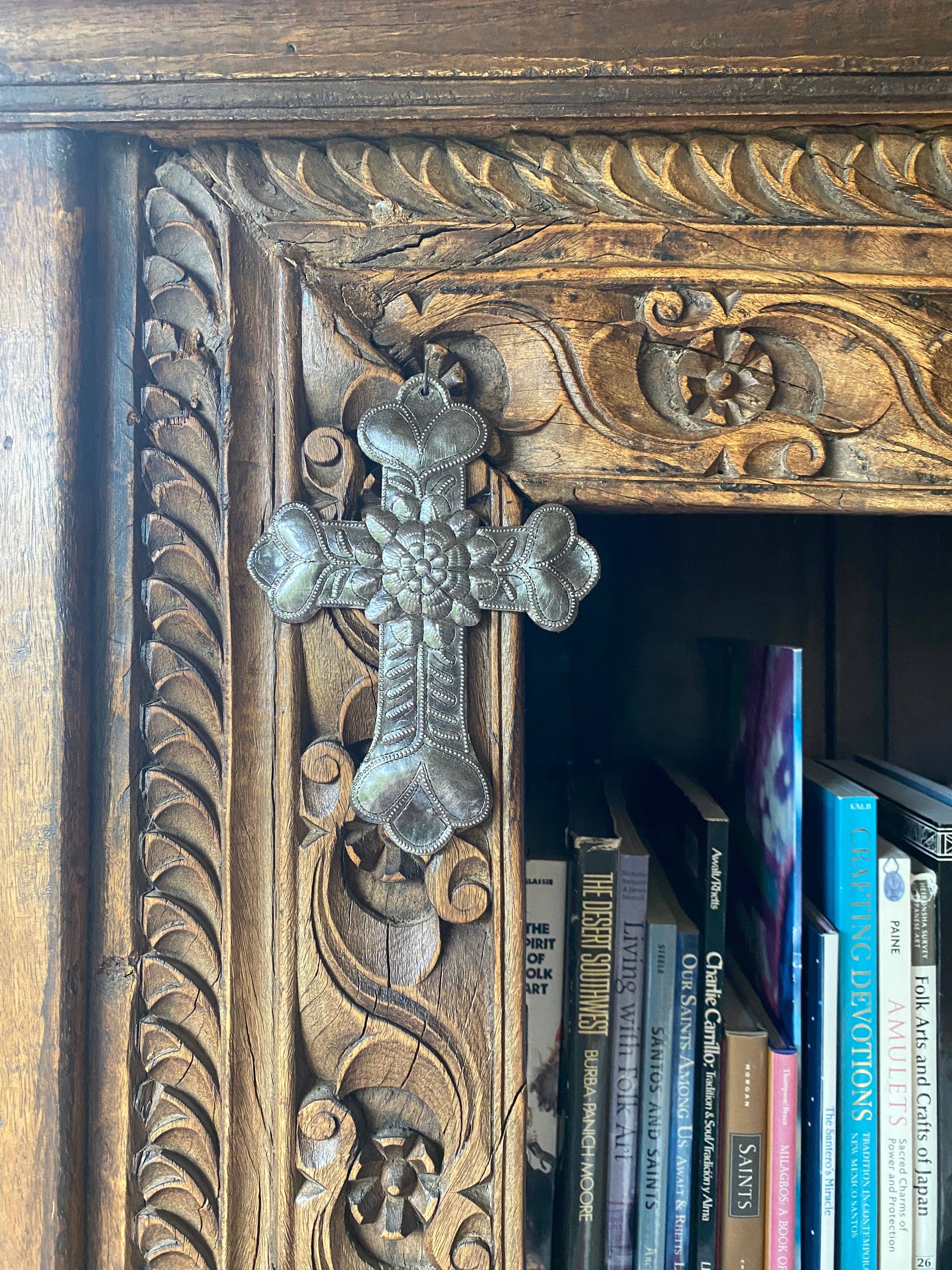 Recycled Metal Floral Cross, Milagro, Upcycled Art  5" x 7"