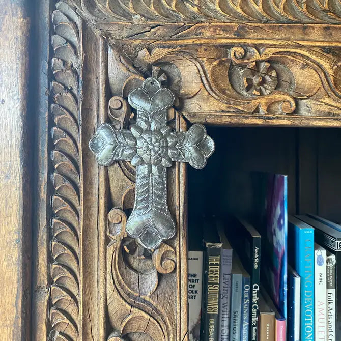 Recycled Metal Floral Cross, Milagro, Upcycled Art  5
