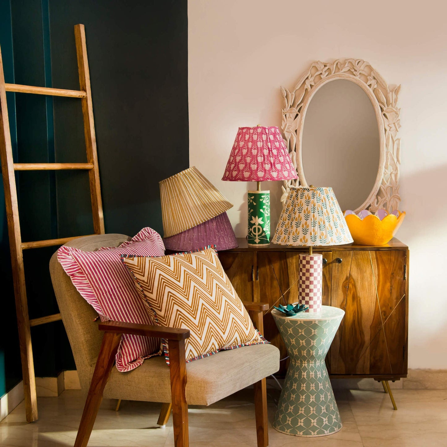 Candystripe Pleated Cotton Lamp Shade