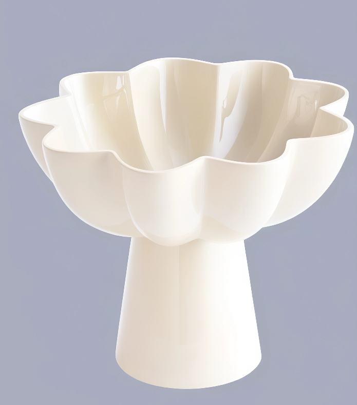 White Pedestal Aluminum Bowl | Modern Sculptural Décor