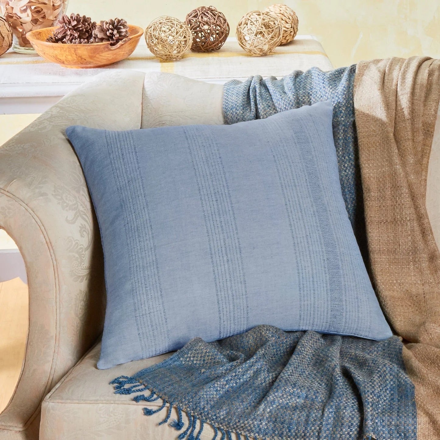 Cotton Throw Pillow with Insert | Handwoven Raised Weave | Fair Trade | ECOLOOM