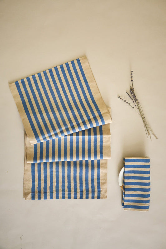Oh! Stripes (Blue) Block Print Napkins, Set of 4