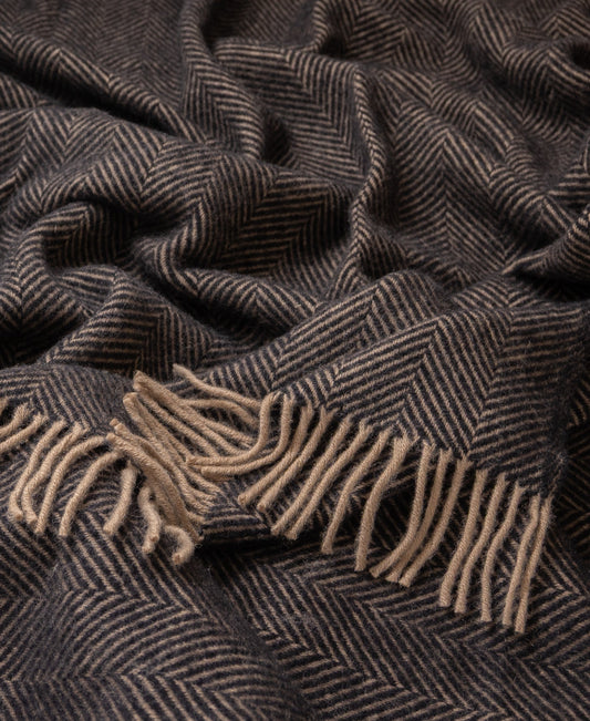Highland Tweeds Herringbone Pure New Wool Throw - Black