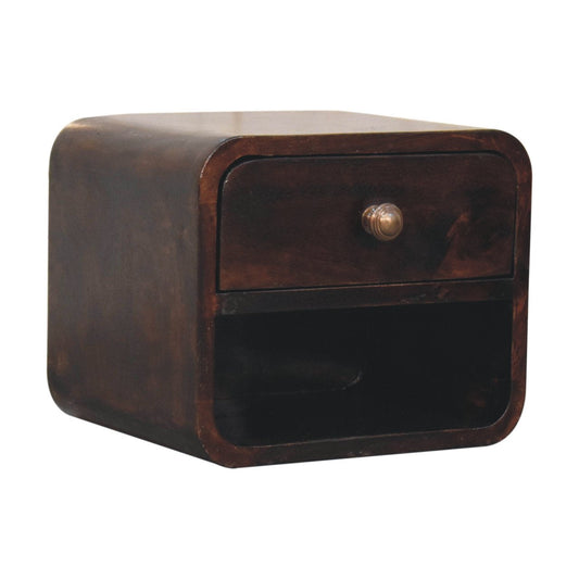 Solid Wood Mini Curved California Walnut Wall-Mounted Bedside Table
