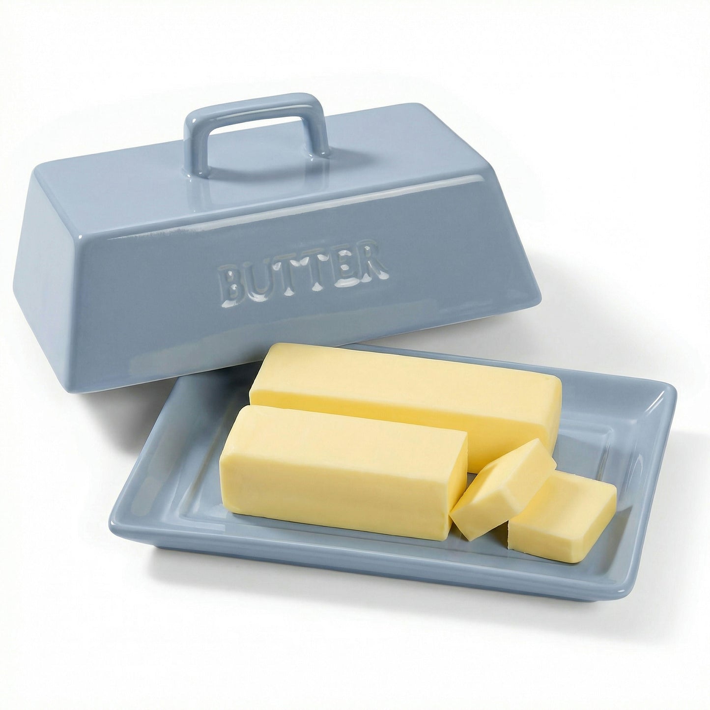 Ceramic Extra Large Butter Dish with Lid, White