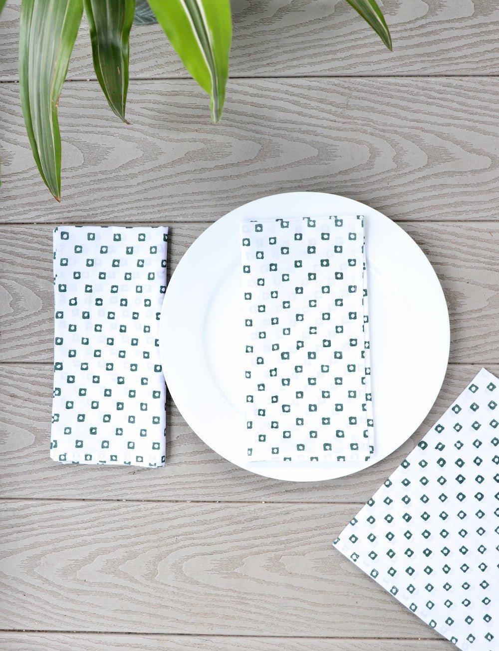S/4 Cloth Napkins - Green Squares