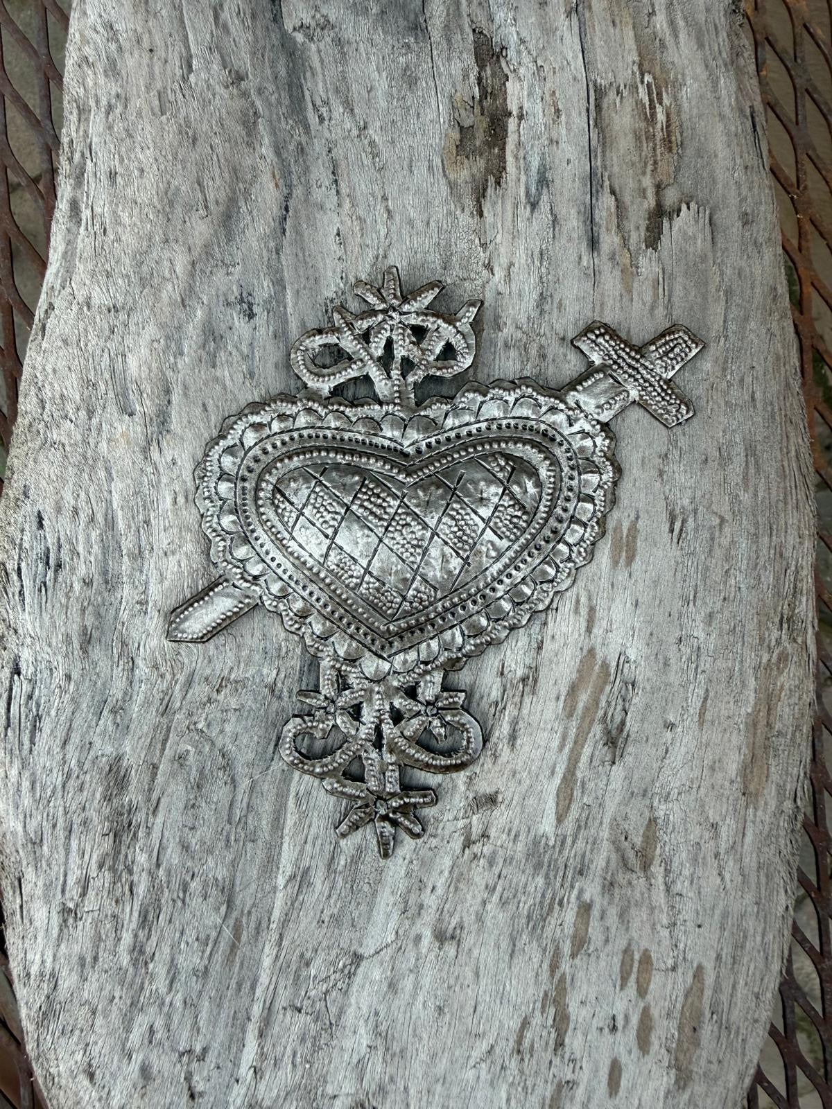 Haitian Metal Erzulie Dantor Sacred Heart 4.5x4.5 Handmade