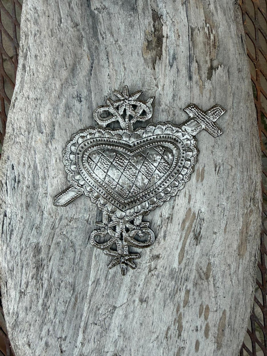 Haitian Metal Erzulie Dantor Sacred Heart 4.5x4.5 Handmade