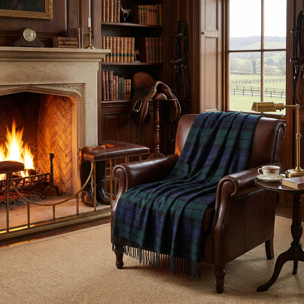 Highland Tweeds Pure New Wool Fluffy Throw - Black Watch
