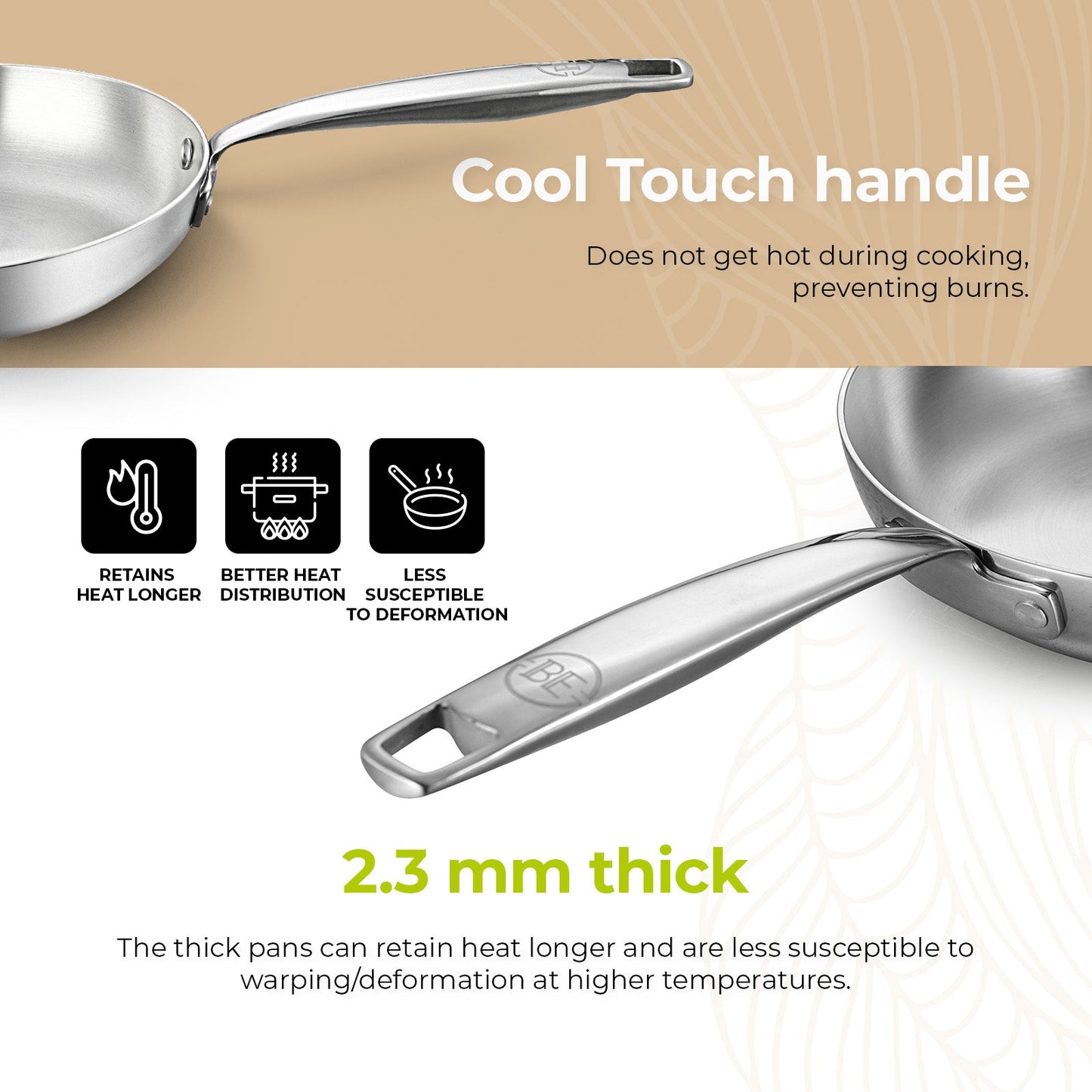 BE | LIVING - Essential Series - 8” / 20 cm Frying Pan - Triply Stainless Steel