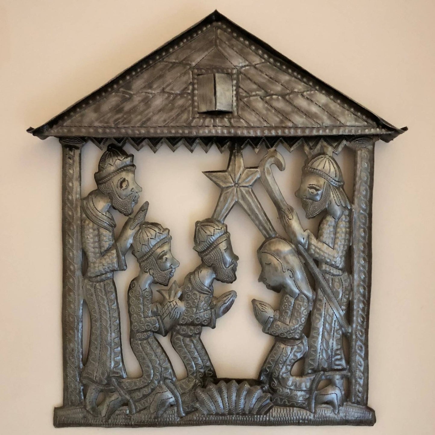 Nativity with Magi – Haitian Recycled Steel Wall Art 12"x14"