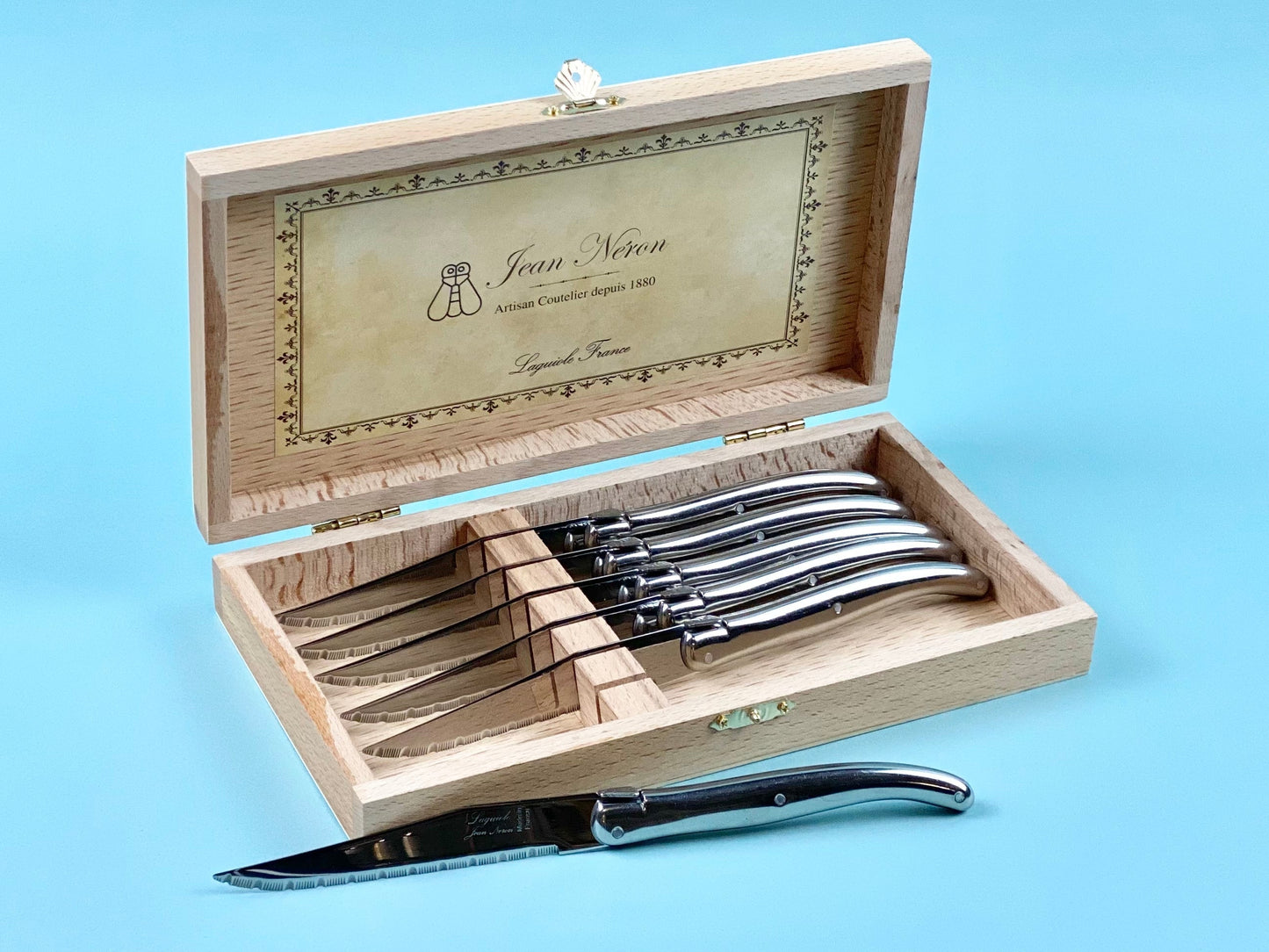 Laguiole 6 Piece Steak Knife Set, Stainless Steel in Wood Presentation Box