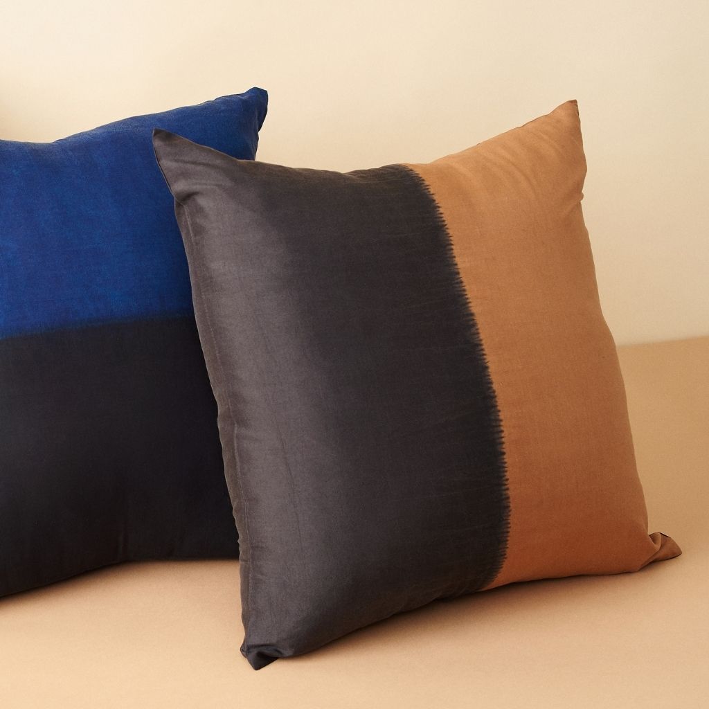 Kala Black & Gold Color Block Mulberry Silk Square Pillow Cover