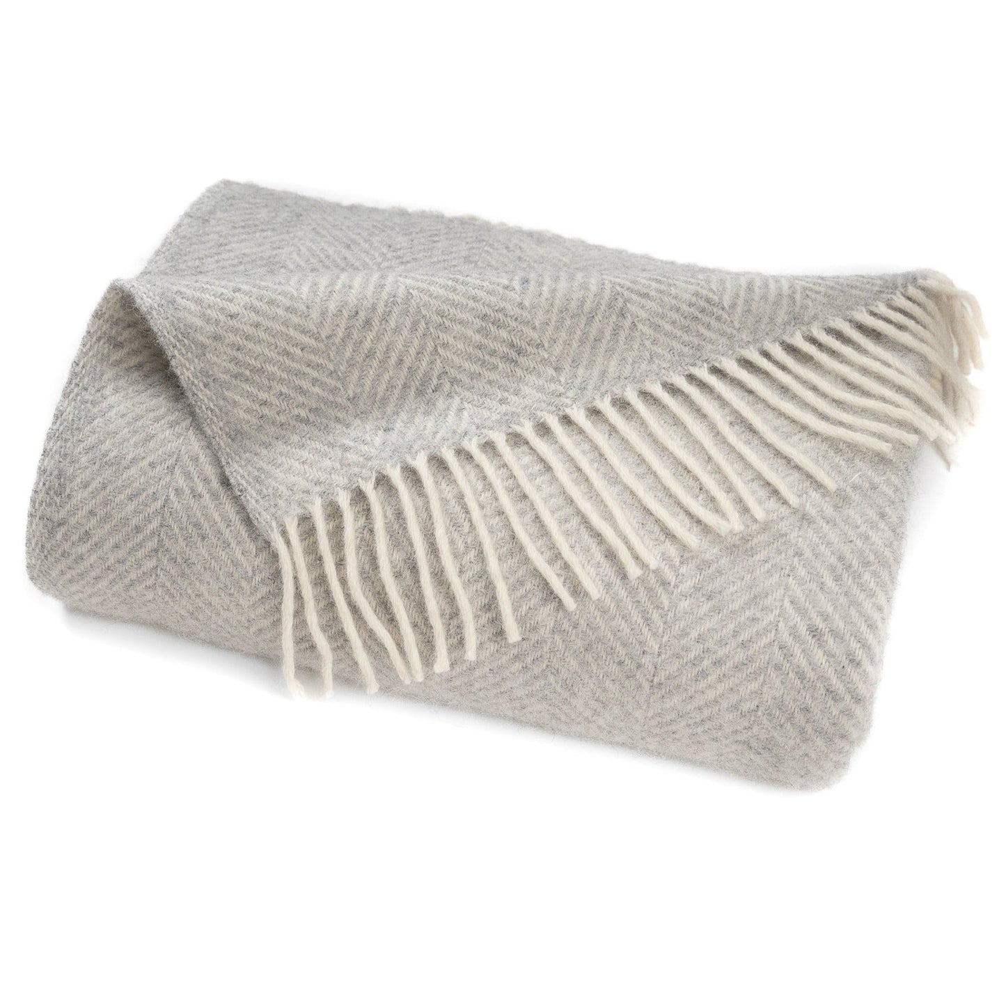 Highland Tweeds Herringbone  Pure New Wool Throw - Silver