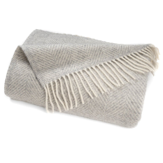 Highland Tweeds Herringbone  Pure New Wool Throw - Silver