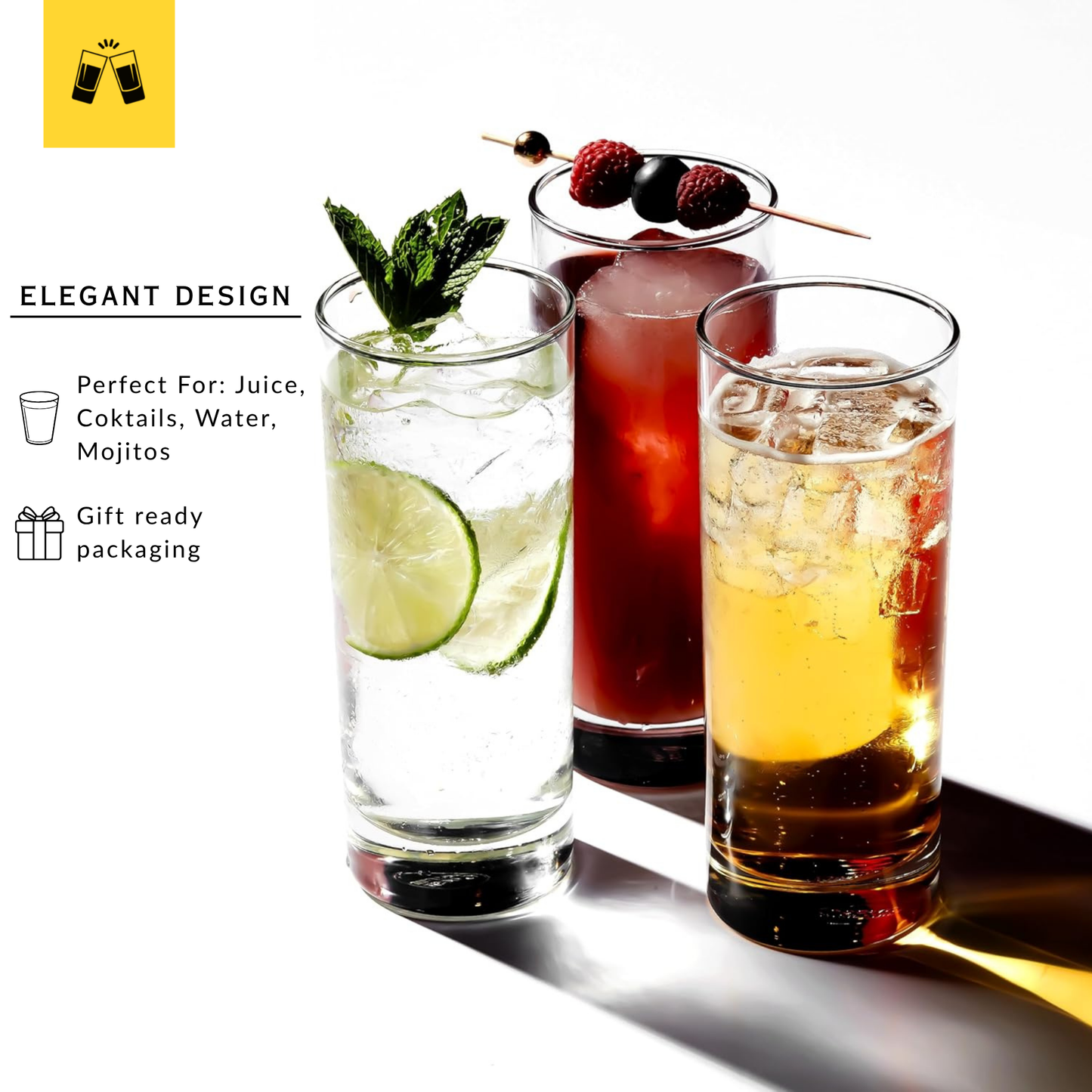 Highball Glasses Heavy Base Tom Collins Glasses - 12/15-Ounce Cups