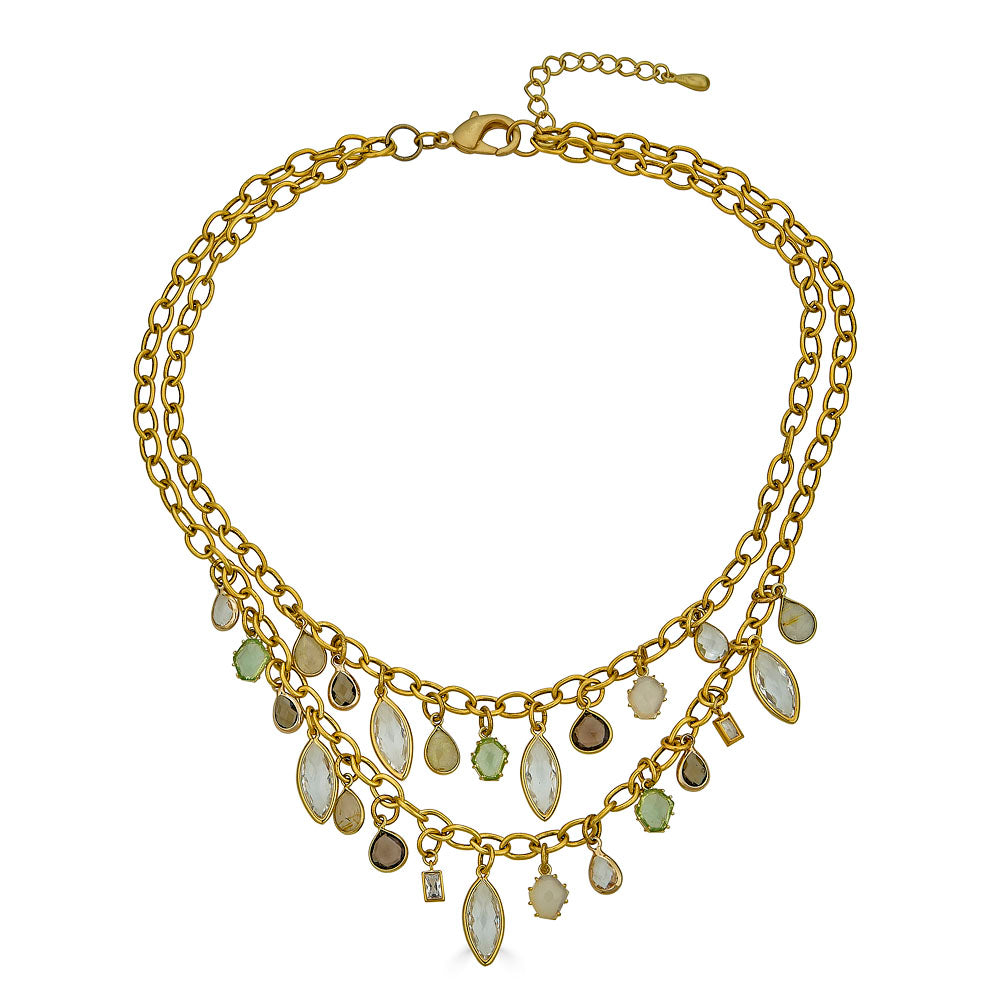 Layered Gemstone Charm Necklace