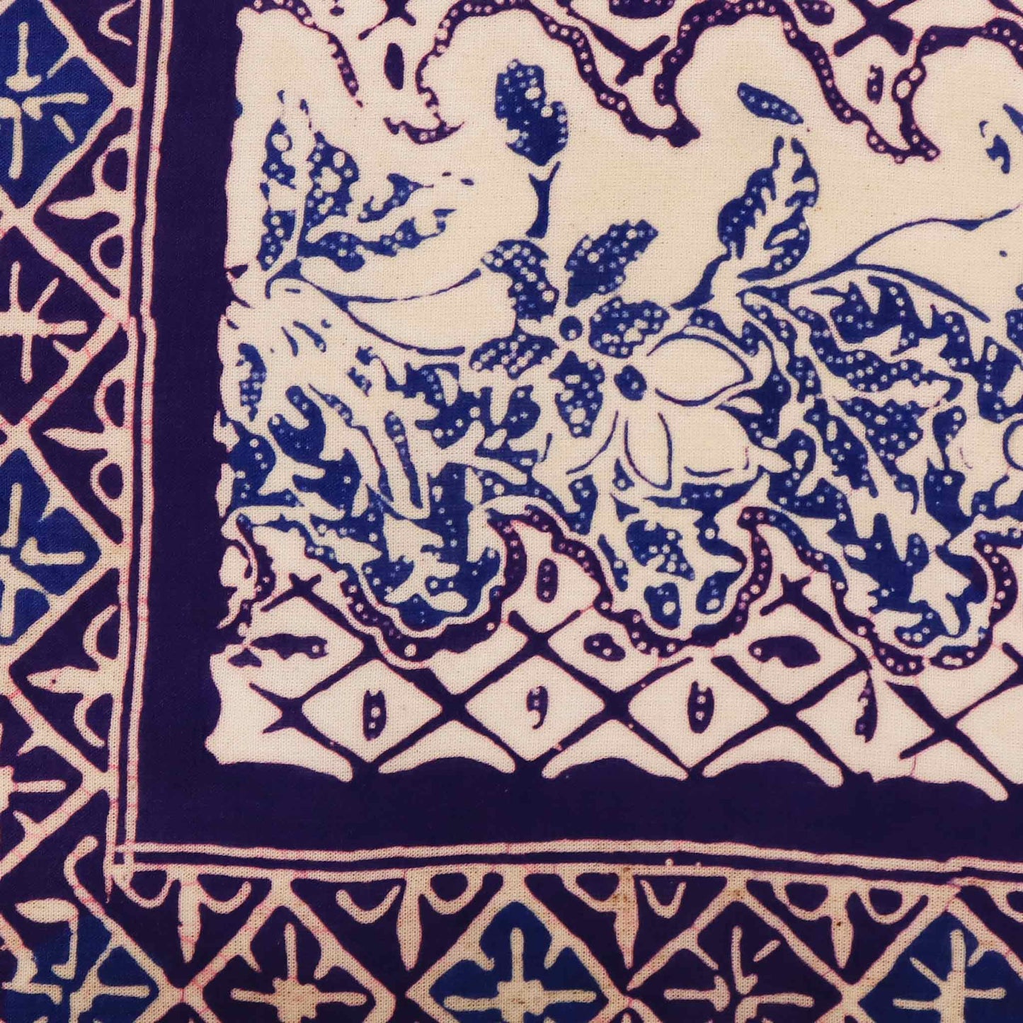 Large 39" Hand Dyed Batik Bandana, Soft Lightweight Cotton, Vines in Navy Blue