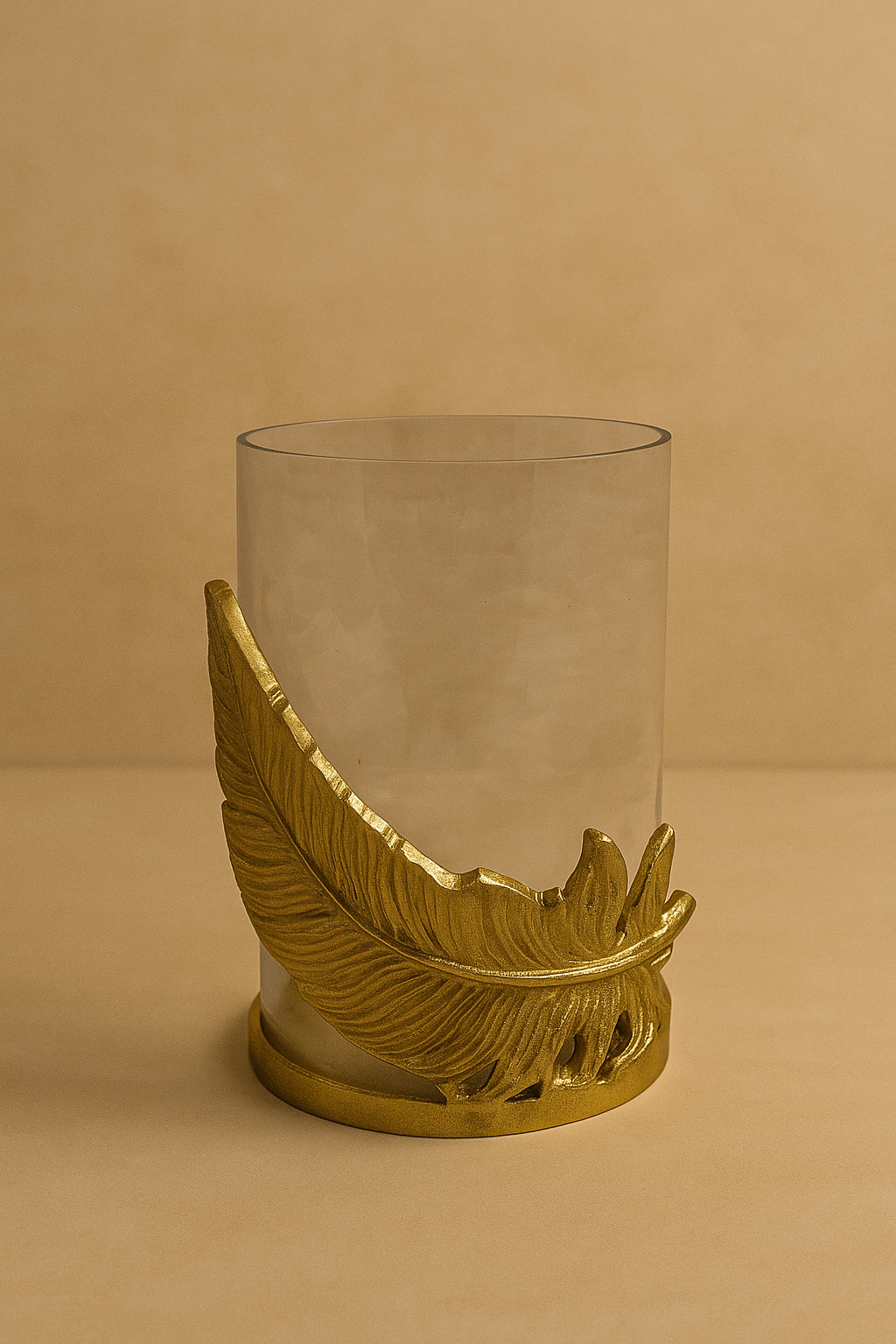Raíz Studio Fleather Glow Candle Holder – Hand-Cast Gold Metal & Glass Votive Holder
