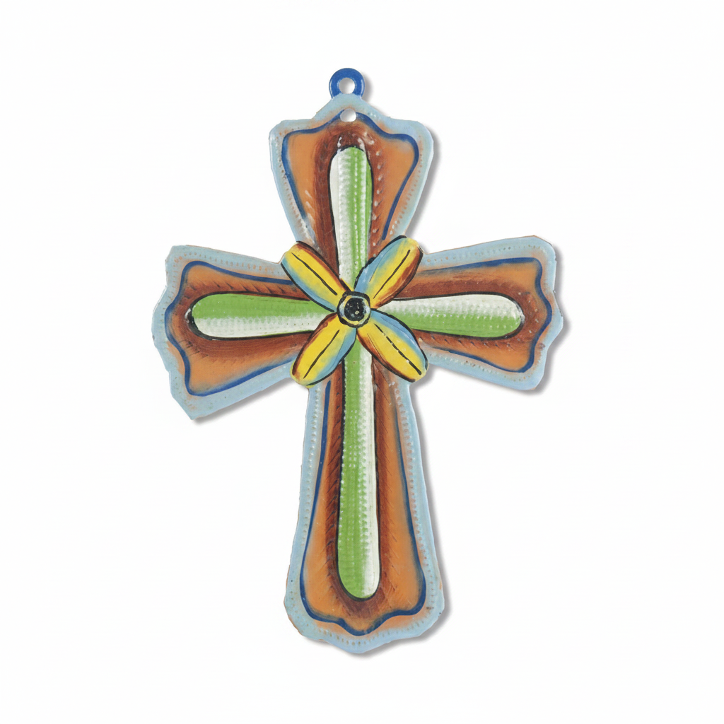 Painted Flower Cross Ornament