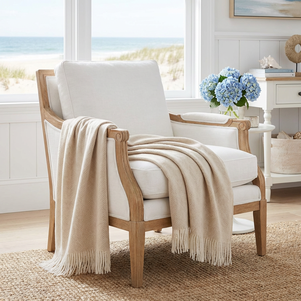 Southampton Home Merino Wool Herringbone Throw - Linen
