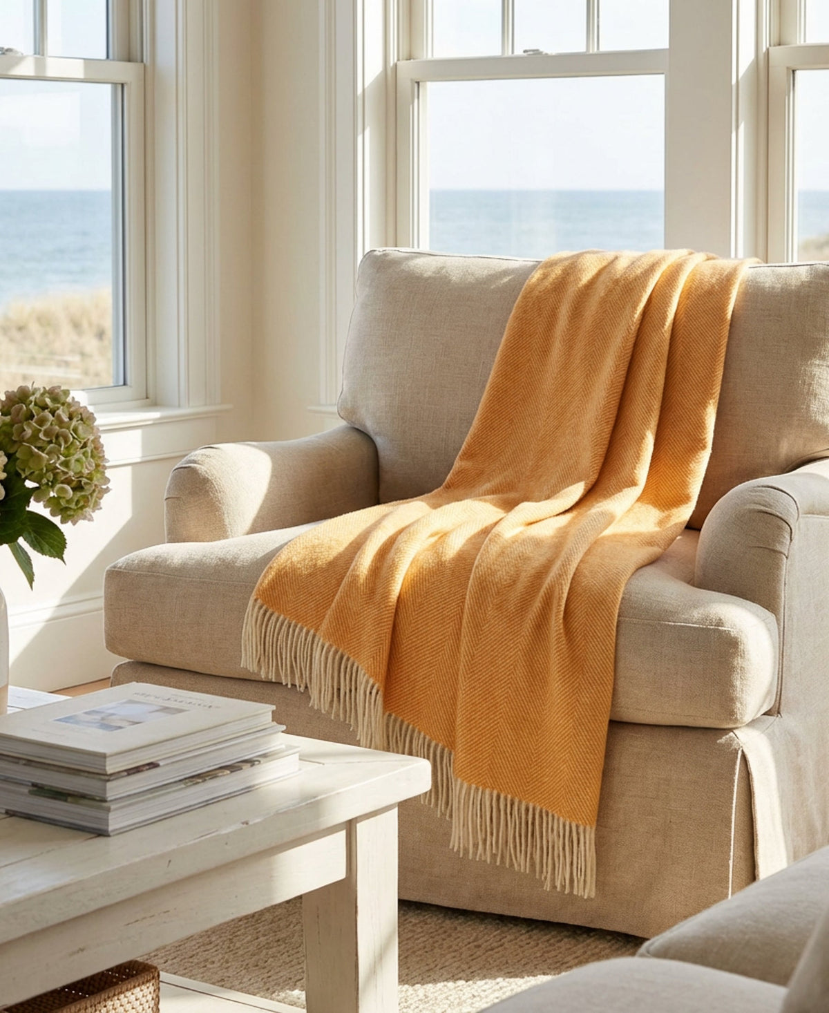 Southampton Home Shetland Lambswool Herringbone Throw – Tangerine