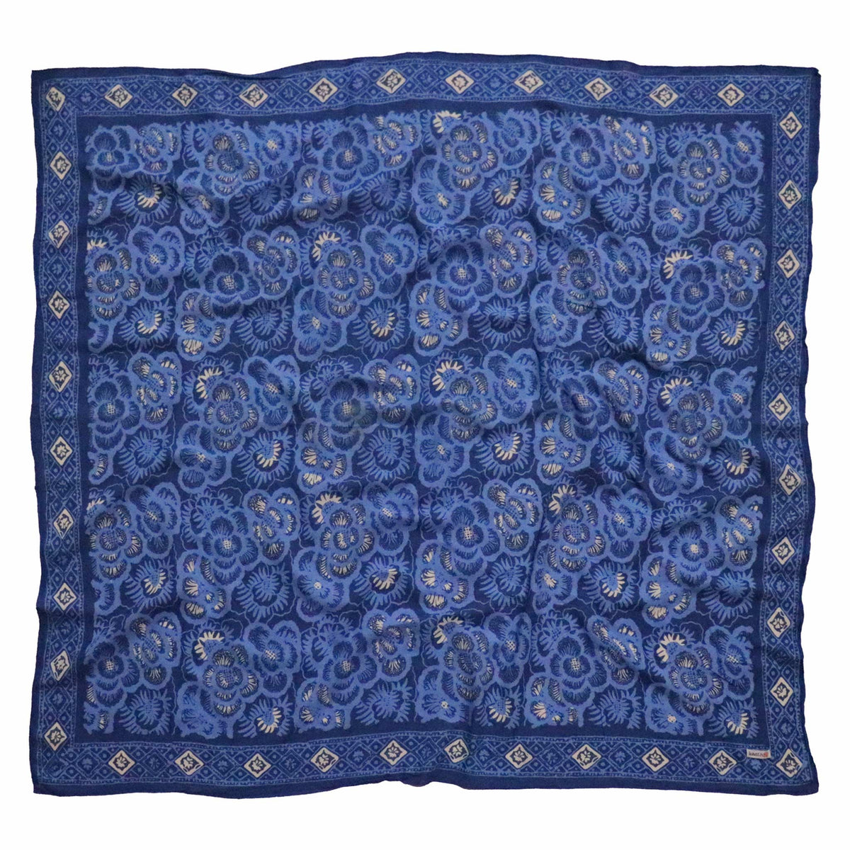 Large 39" Batik Bandana, Hand Dyed, 100% Soft Cotton, Oversized Large Head Scarf for Hair, Blue Roses