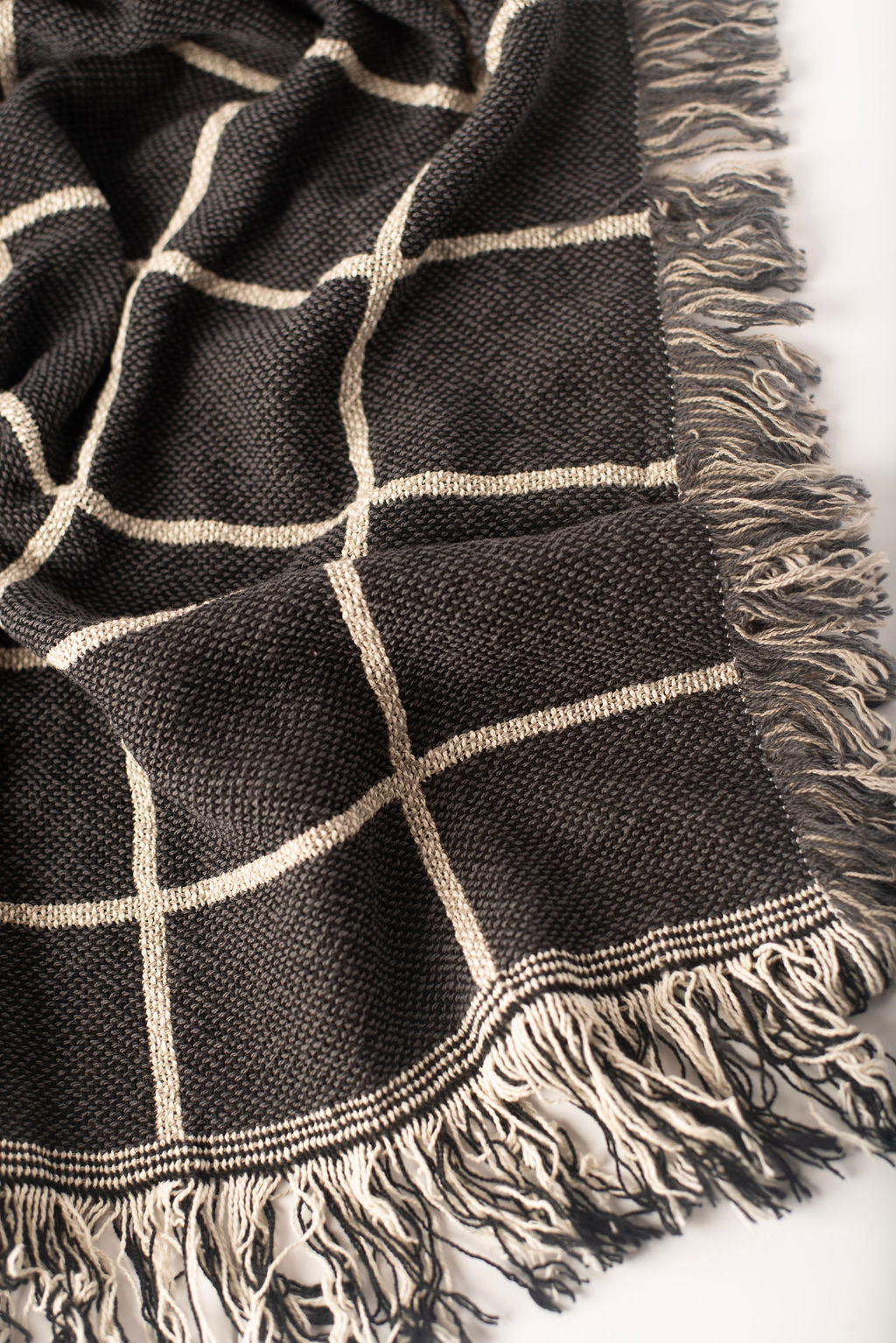 Charcoal Grid Jacquard Woven Throw