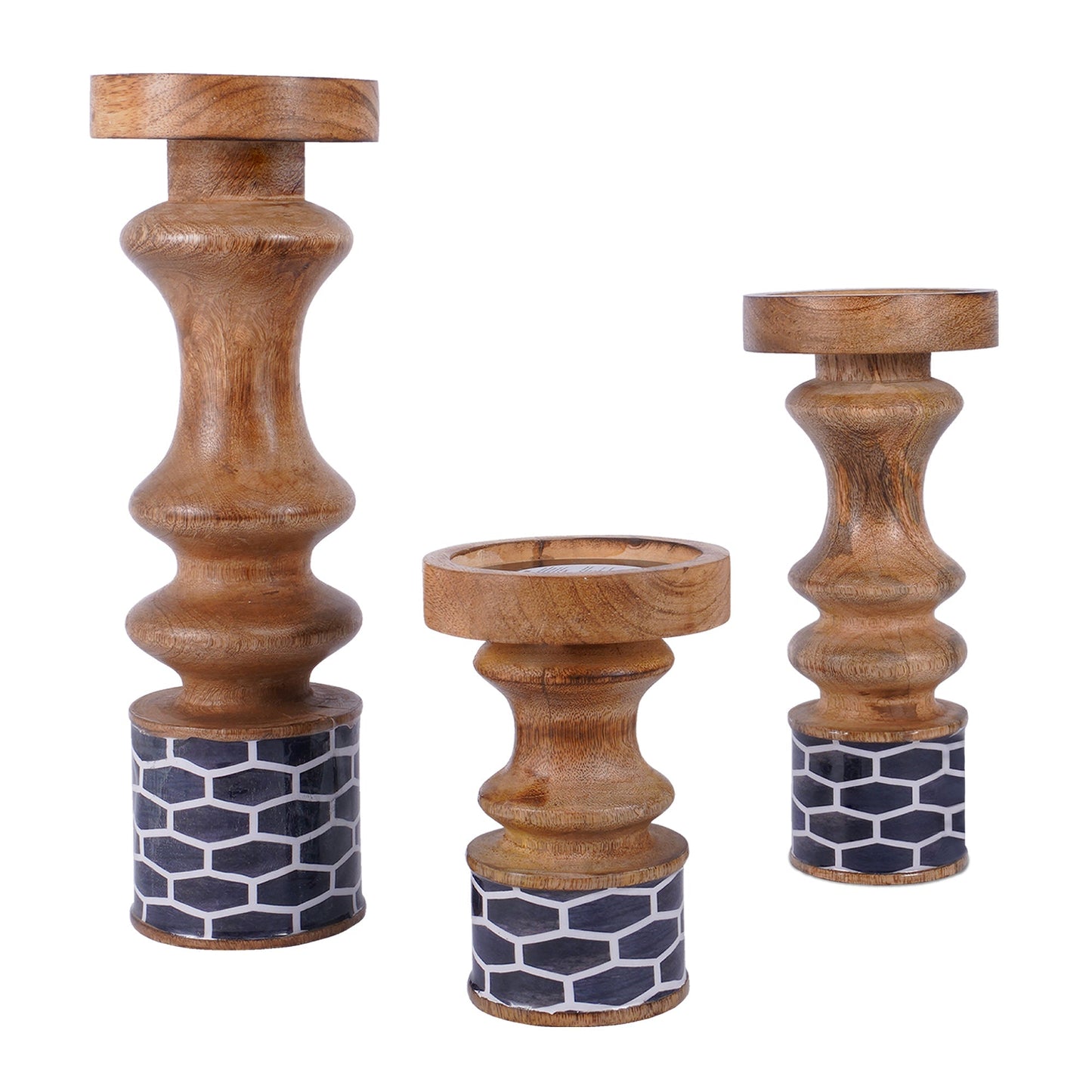 Gramercy Mango Wood Candleholders – Blue Set of 3