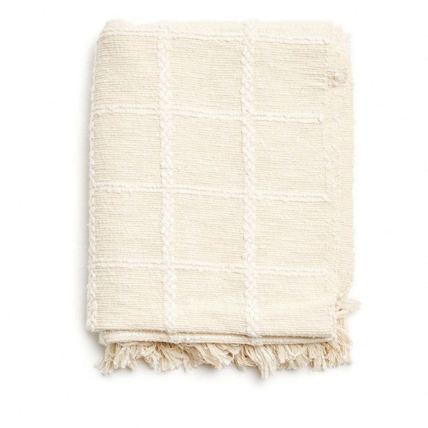 Sea Shell White Textured Checks Handloom Throw