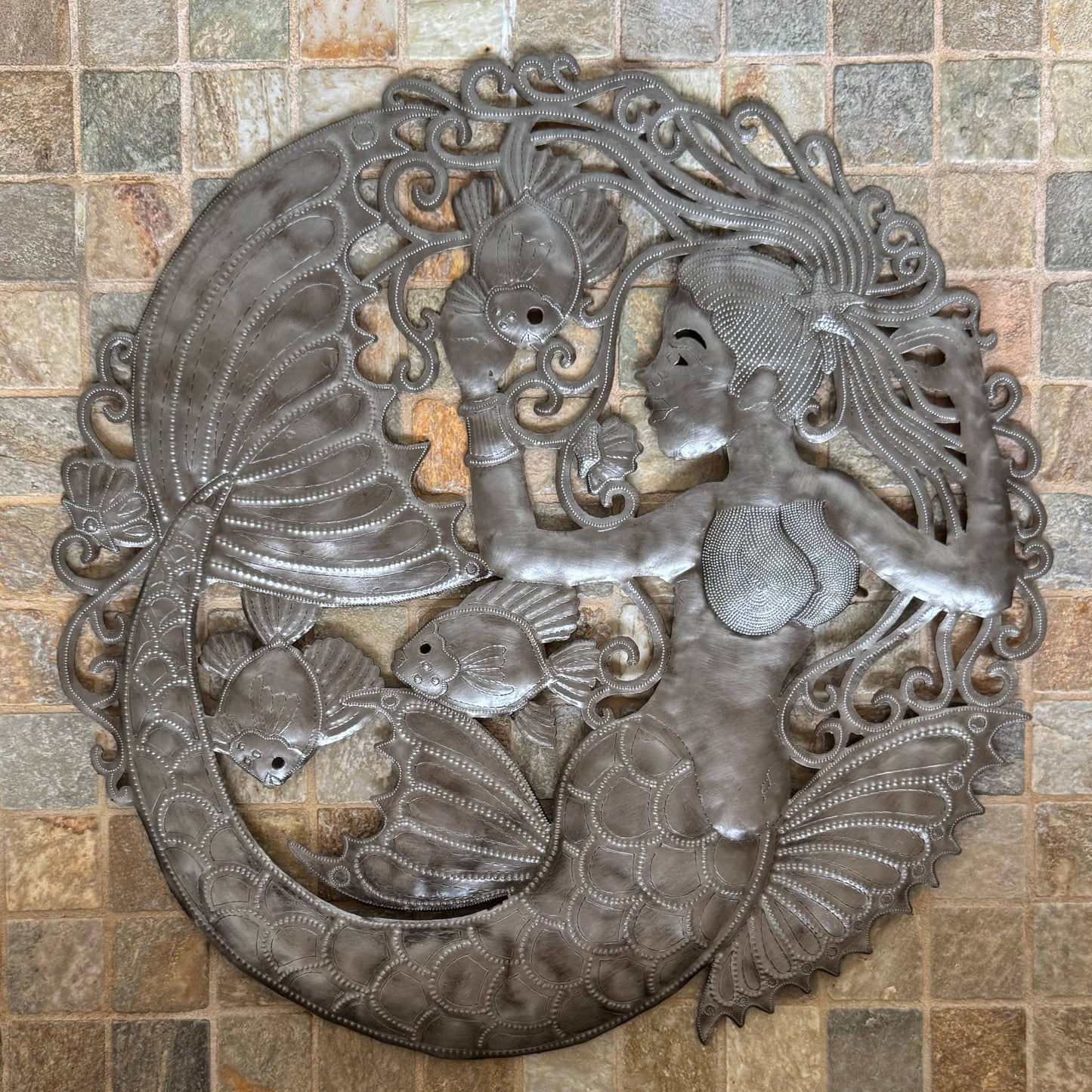 Haitian Metal Mermaid & Fish Wall Art – 23" Fair Trade