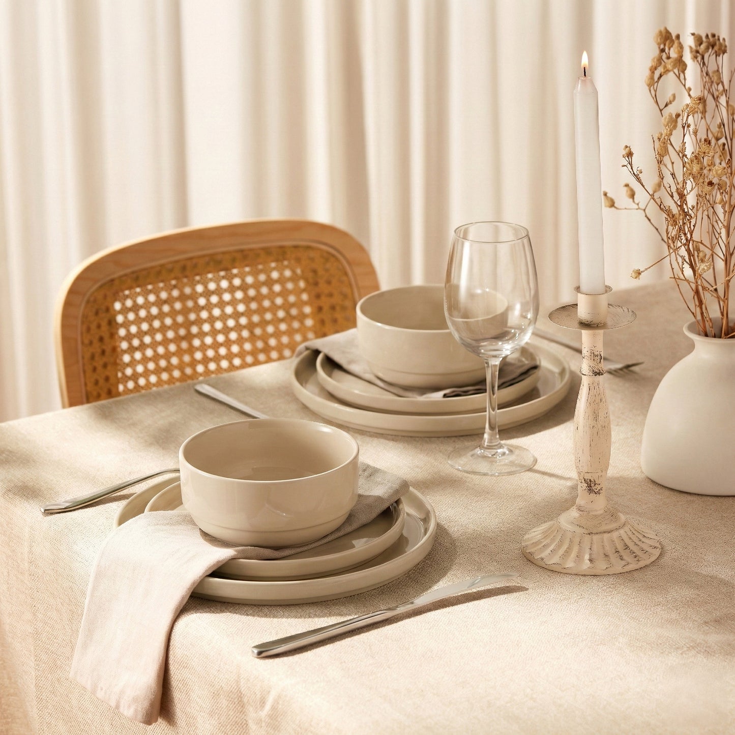 Dinnerware Set, 12 Piece Service for 4, Ceramic, Cambridge Classics