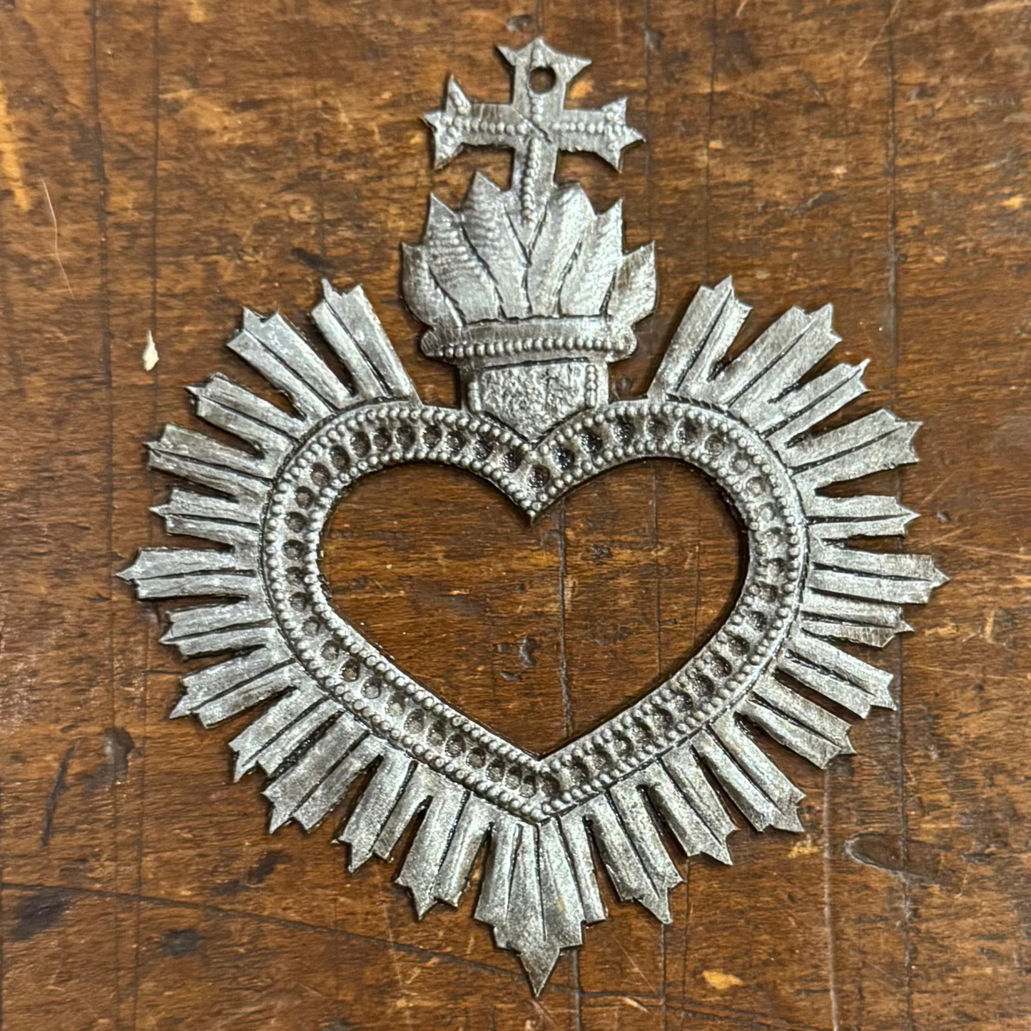 Fair Trade Sacred Heart Cross, Handmade with Love 4"x4.5"