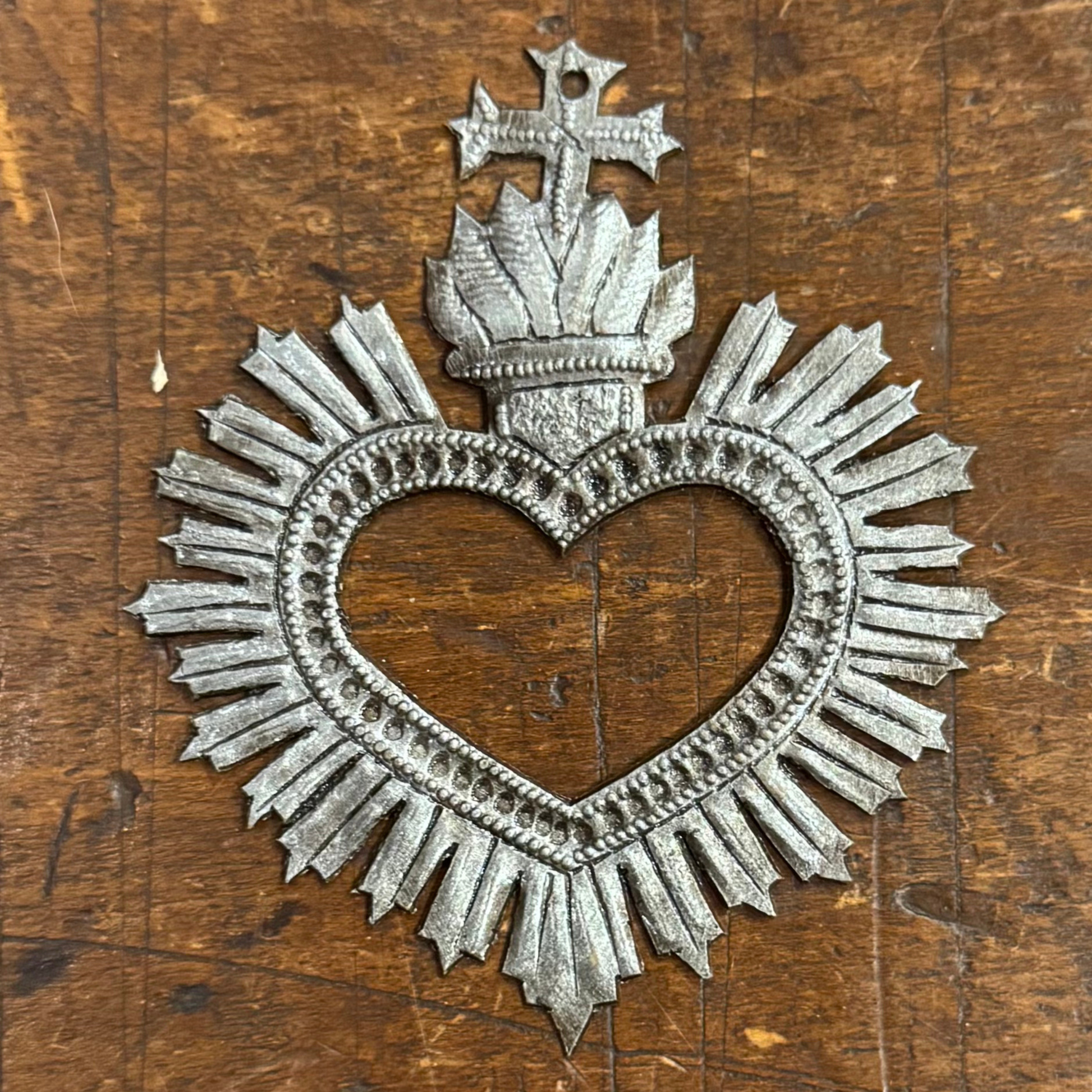 Fair Trade Sacred Heart Cross, Handmade with Love 4"x4.5"