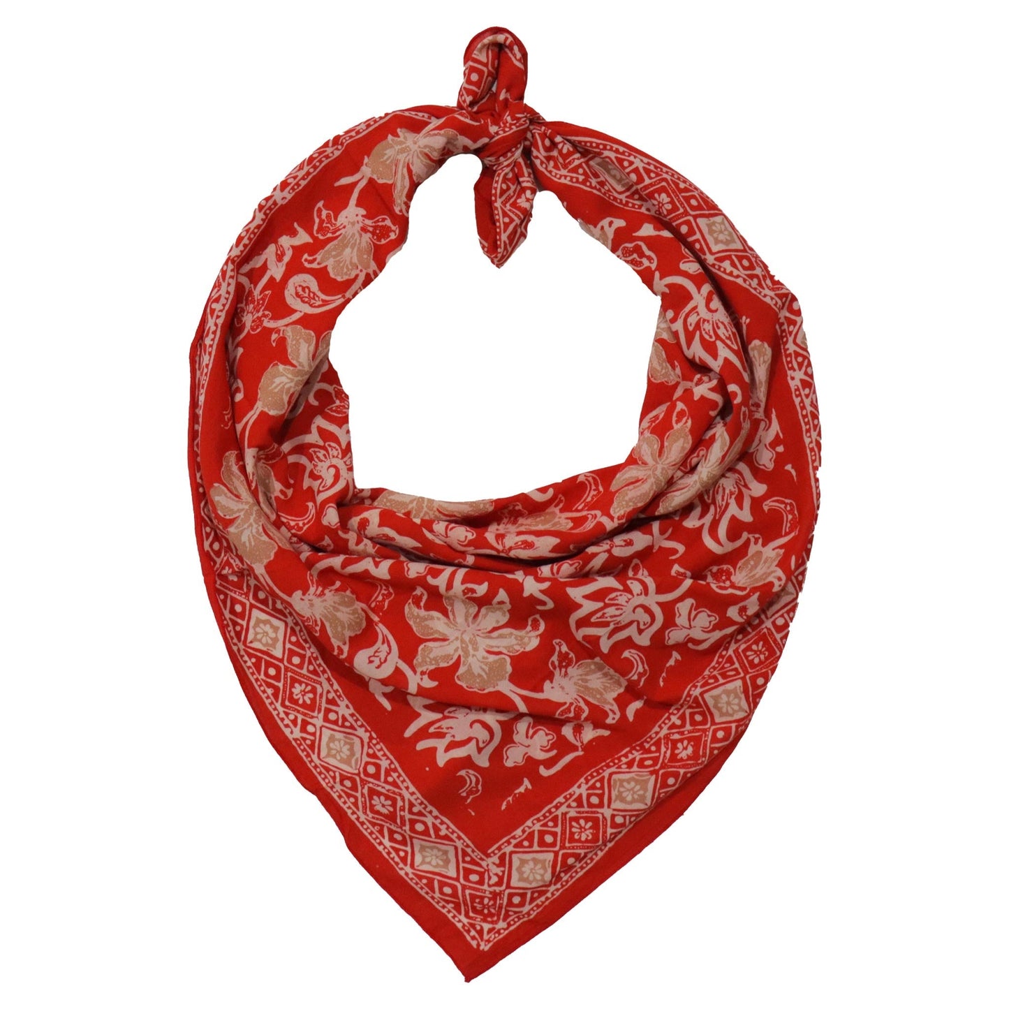 Large 39" Hand Dyed Batik Bandana, 100% Soft Cotton, Fiery Flora