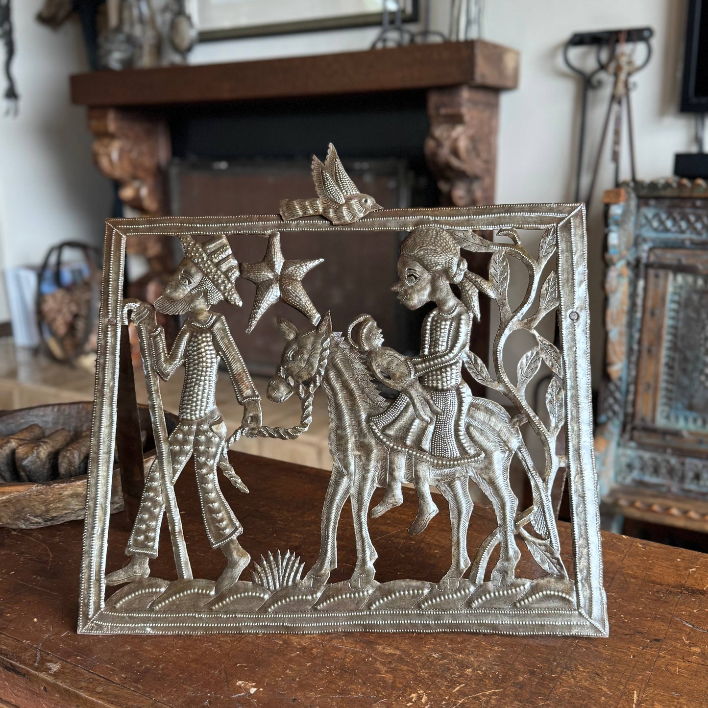 Handmade Haitian Metal Nativity – Flight to Egypt Scene