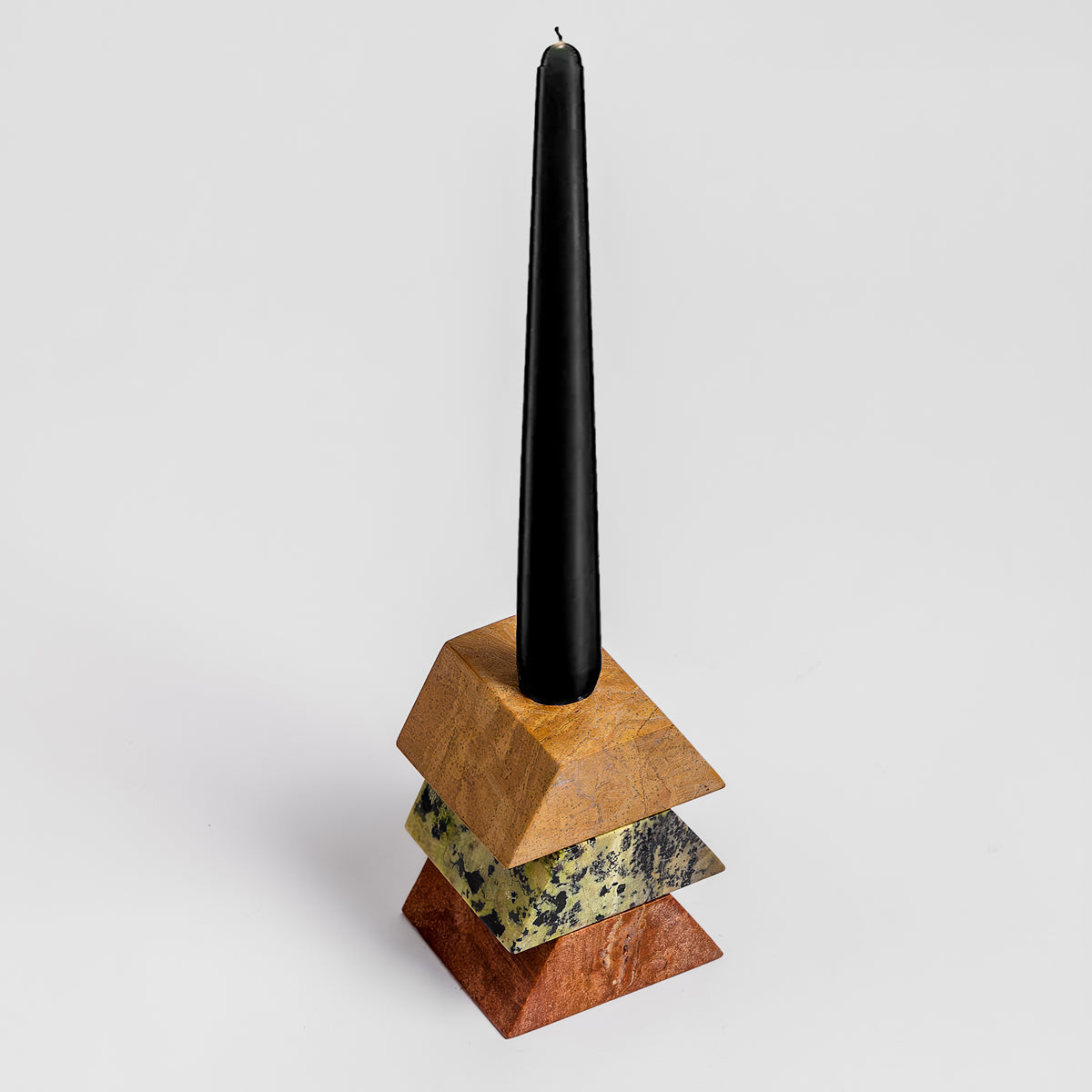 Triangle Gemstone puzzle  / 3piece candelabra Serpentine, Soapstone, Jasper