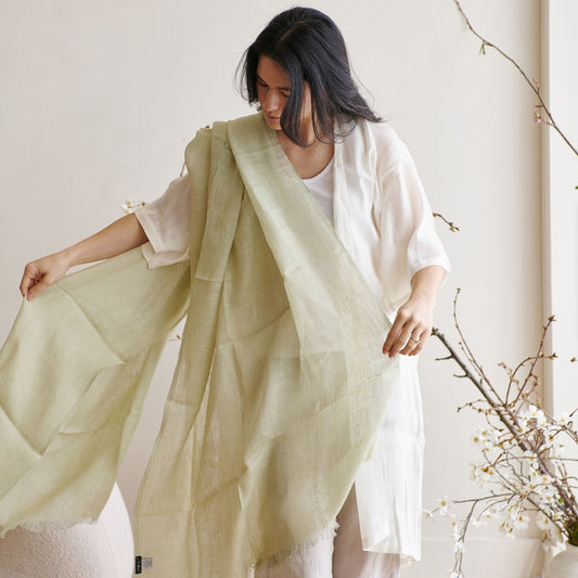 Soya Pastel Lime Green Hand Woven Soft Linen Scarf
