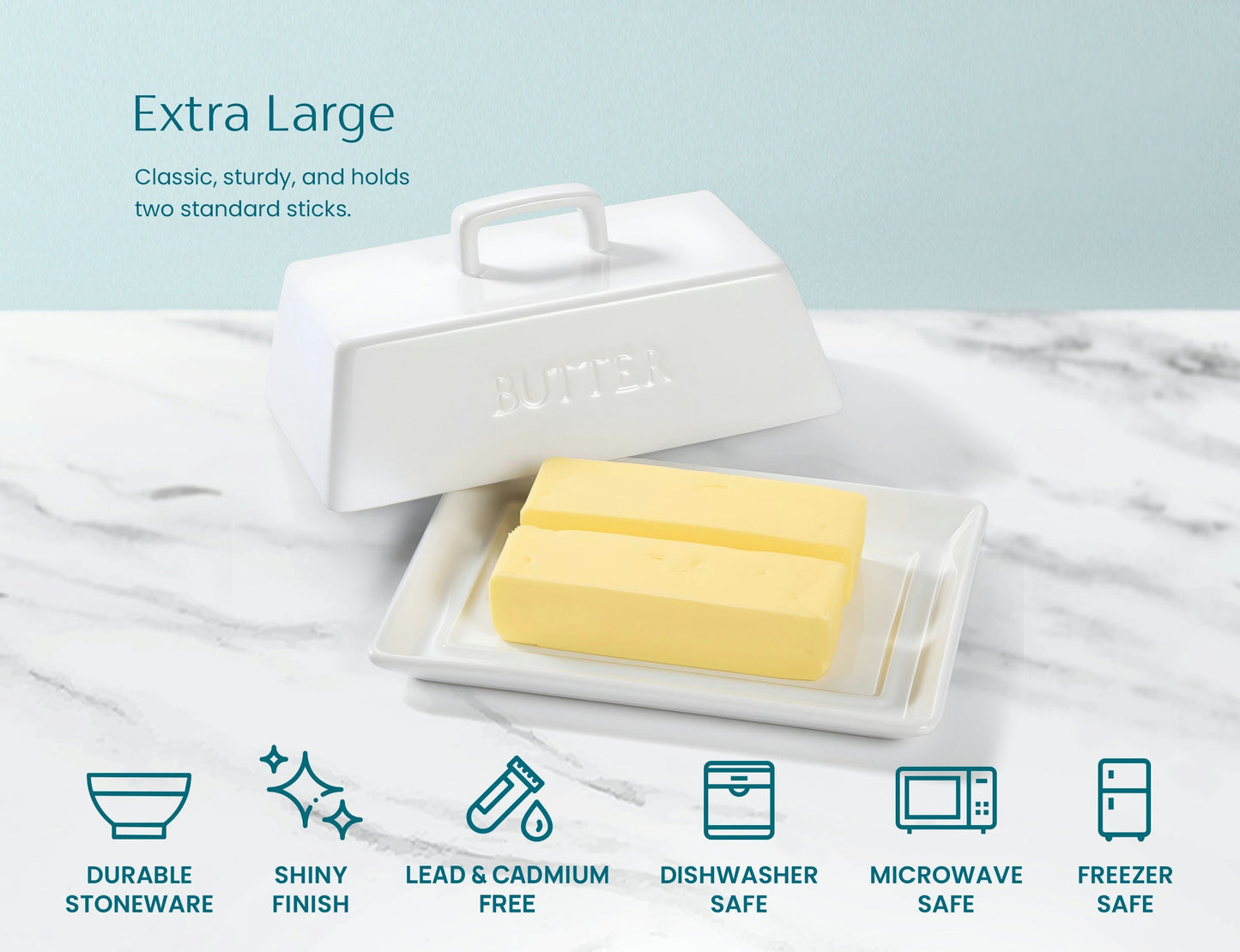 Ceramic Extra Large Butter Dish with Lid, White