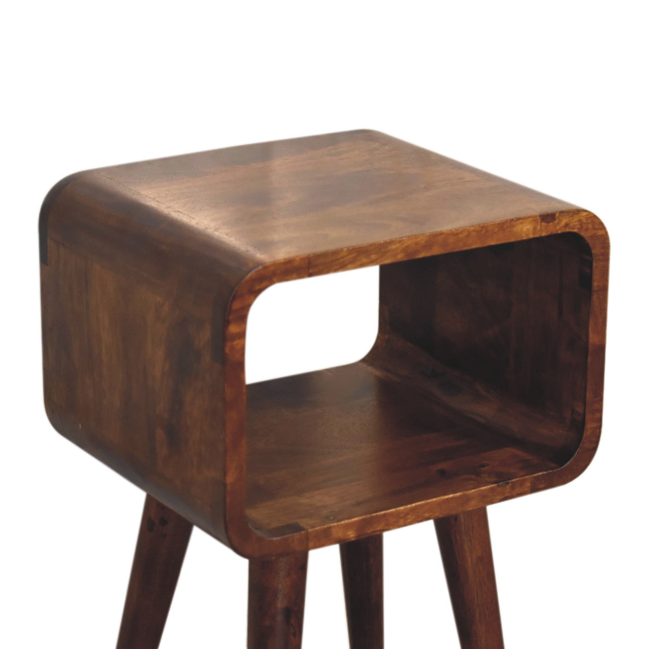 Solid Wood Mini Chestnut Curved Open Bedside Table