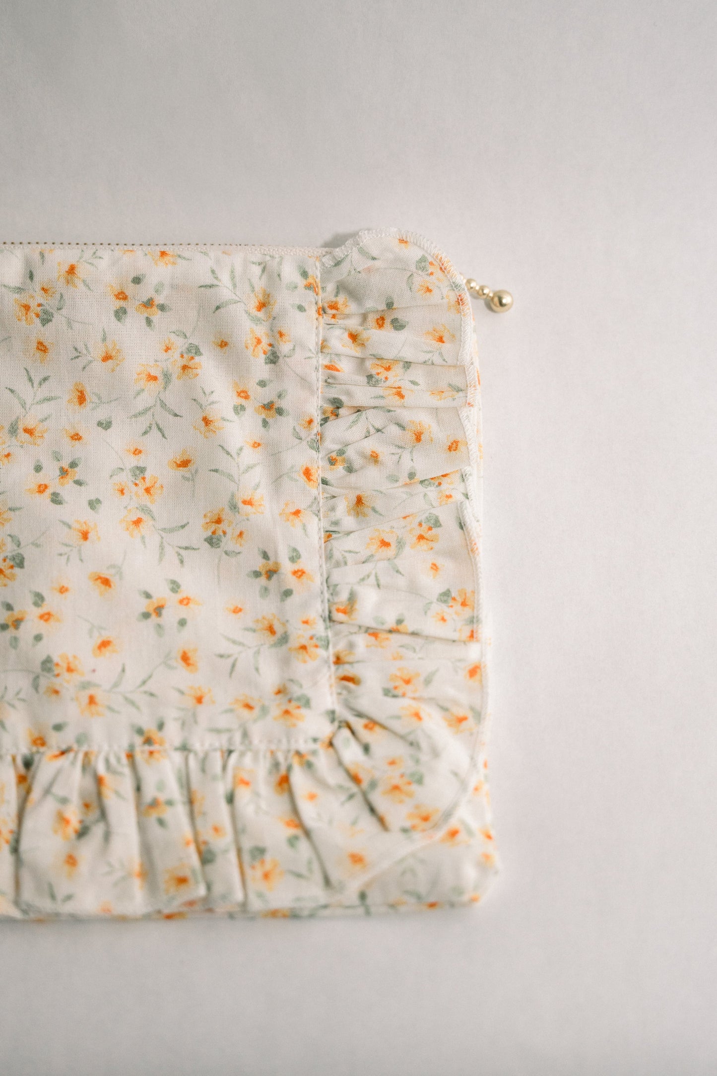 Lemon Blossoms | Timeless Floral Ruffle Zipper Pouch