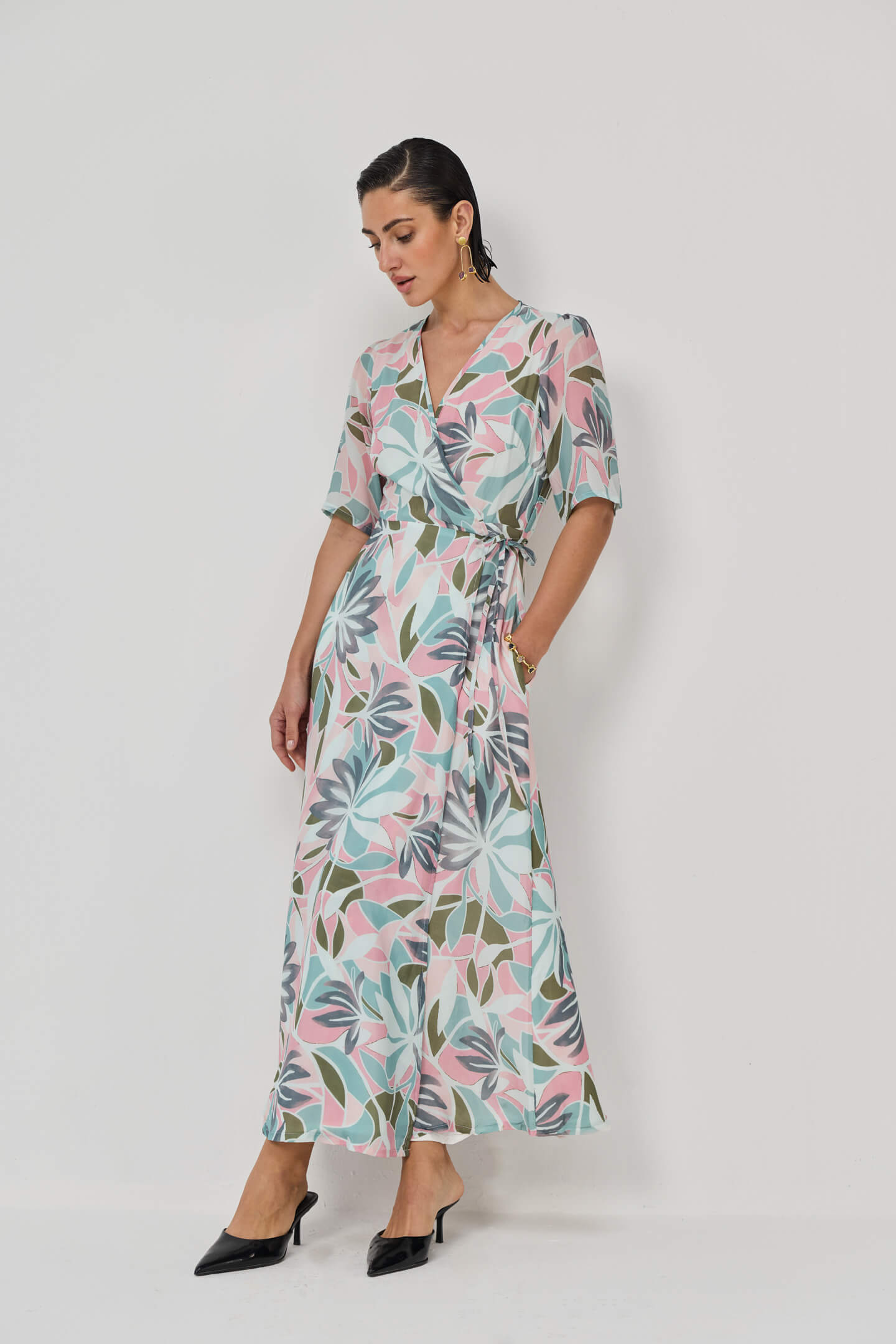 Maxi Wrap Dress in Multi Florals